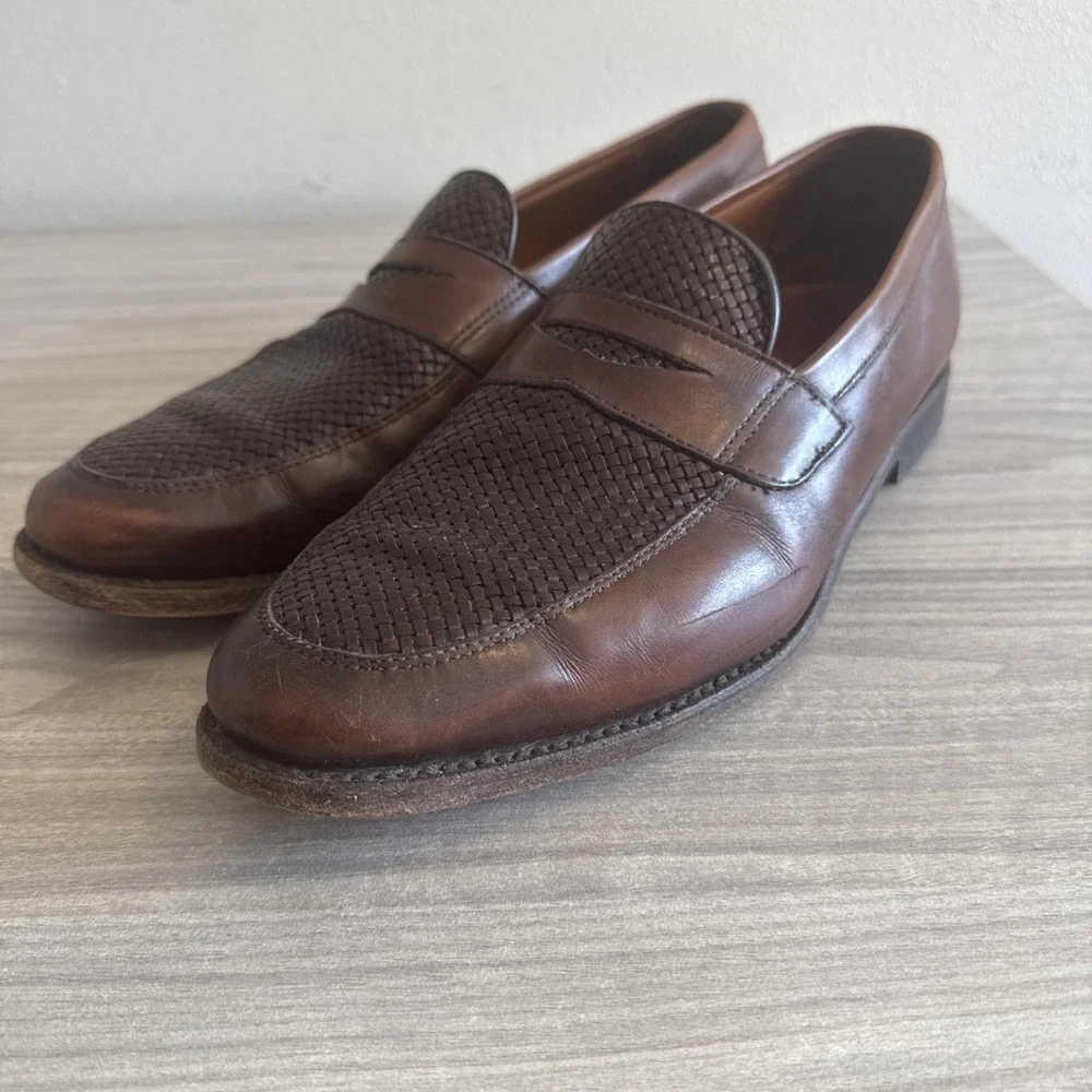 Allen Edmonds Men's Brown Chili Lake Bluff Weave Penny Loafers 10.5 D 1088 Shoes
